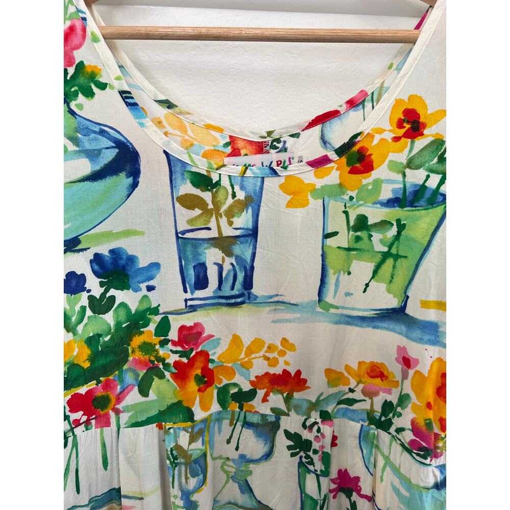 Jams World Womens Small Floral Midi Dress Beach Boho Vacation Resort Watercolor - Picture 6 of 16